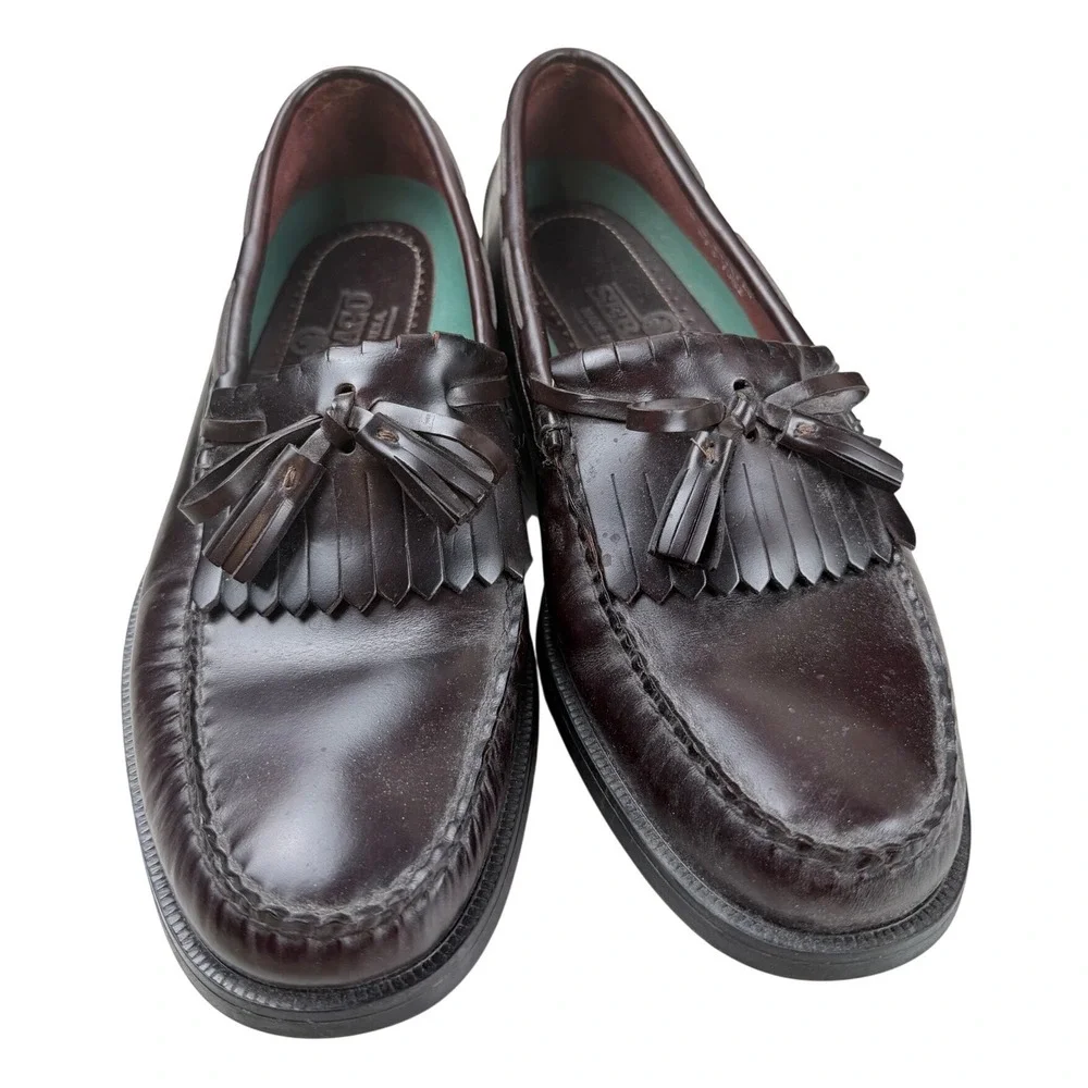 Sebago Mens Kiltie Tassel Loafers Burgundy Leather Dress Shoes Made in USA 10 D